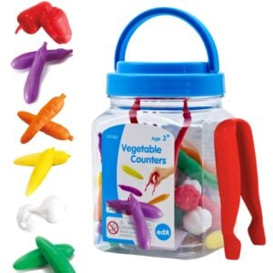 EDX Education - Counters - Vegetable - 6 Colours with Tweezers - 36pcs - Jar