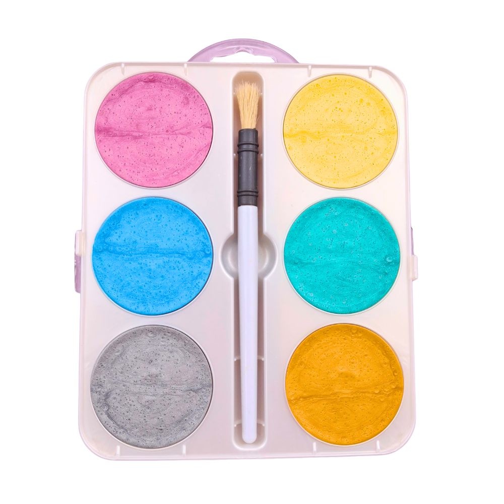Toy Color - Watercolours Maxi Pearly - 6 Giant Shimmer Colour Tablets with Brush - 55mm Size - Image 2