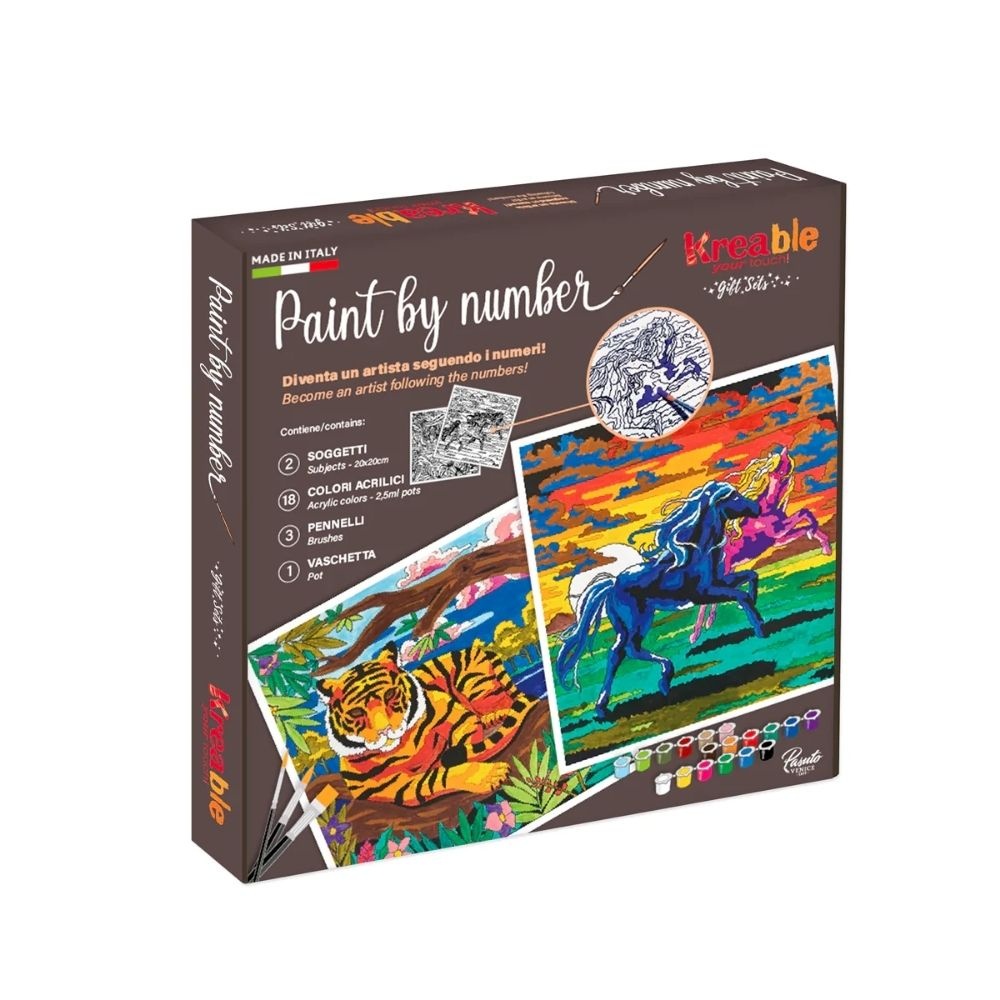 Toy Color Kreable - Paint by Number Gift Box - Tiger & Horses - 18 Acrylics + Brushes - 26pcs - Image 2