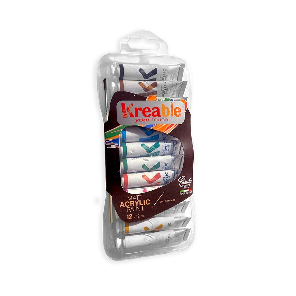 Toy Color Kreable - Matt Acrylic Paint Tubes Set 12 x 12ml - Non-Toxic Water-Based Art Paint in Plastic Storage Box - Image 3