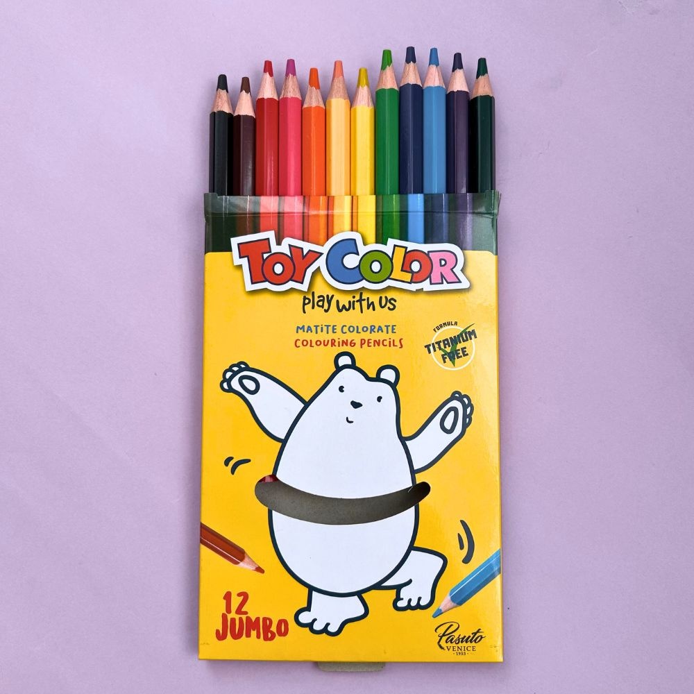 Toy Color - Jumbo Hexagonal Pencils - 12 Colours with 5mm Soft Lead & Sharpener - Image 2