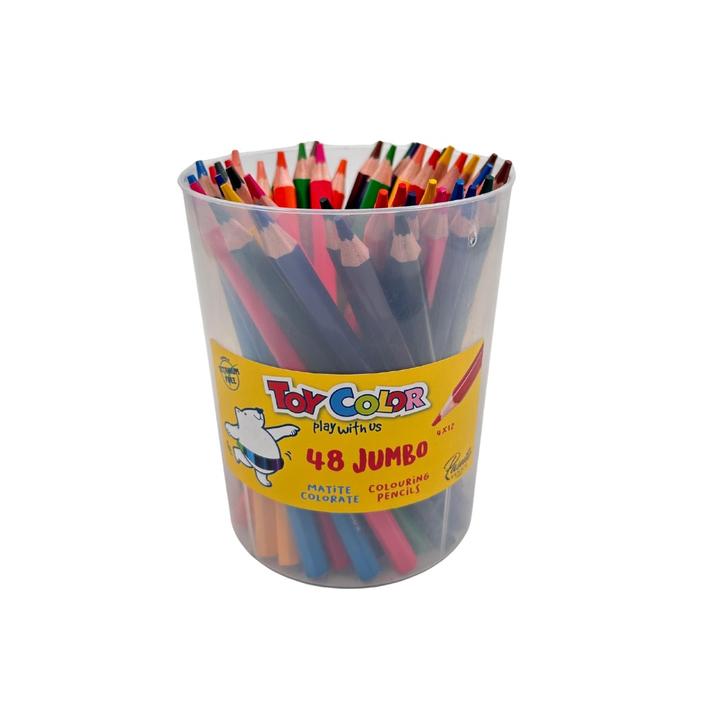 Toy Color - Jumbo Wooden Pencils - 5mm Lead Jar - 12 Colours - 48pcs
