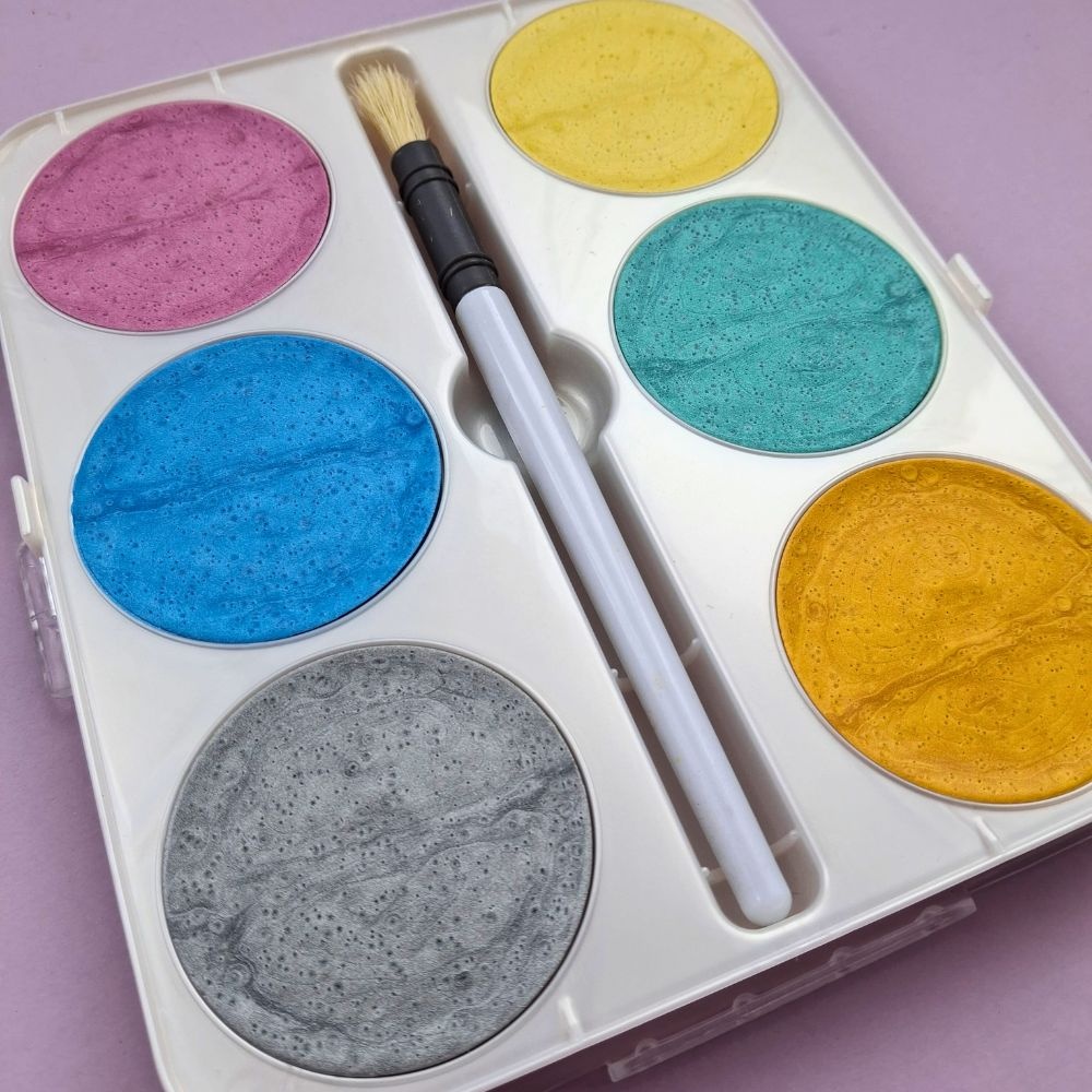 Toy Color - Watercolours Maxi Pearly - 6 Giant Shimmer Colour Tablets with Brush - 55mm Size - Image 4