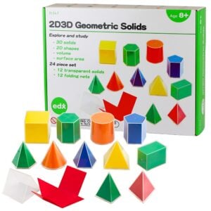 EDX Education - Geometric Solids - 8cm with Folding Nets - 12 Shapes - 24pcs