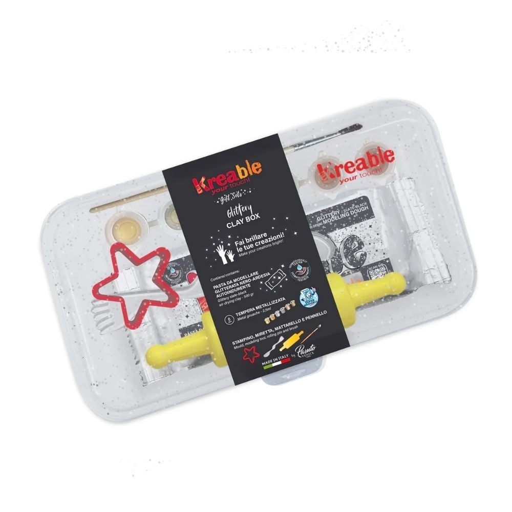 Toy Color Kreable - Glittery Clay Box - Sparkling Slate-Black Modeling Kit with Metallic Paints - Image 2